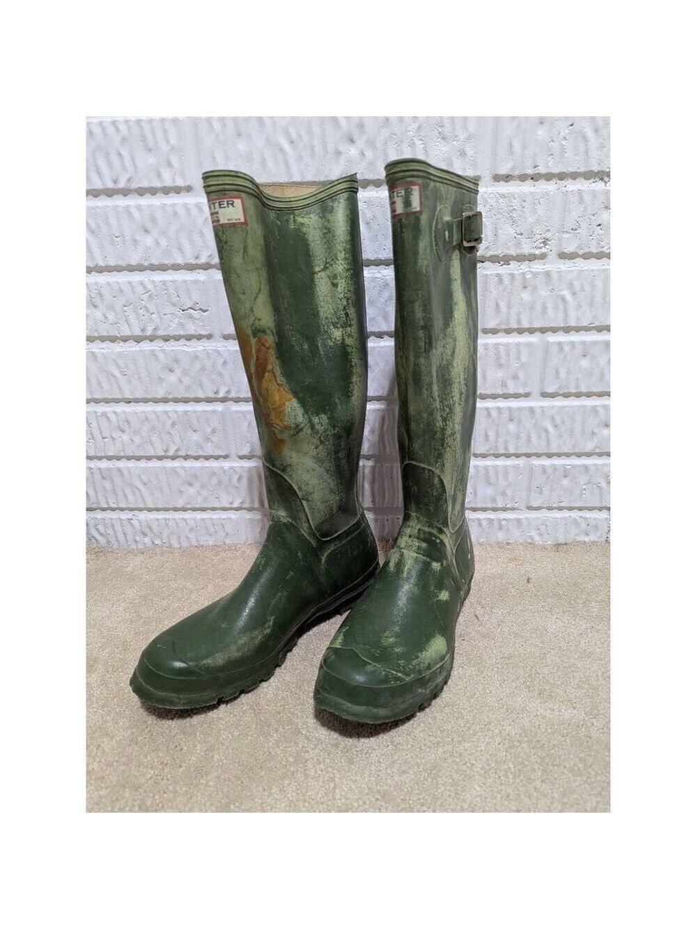 Hunter Uniroyal Vintage Unisex Rare Green Weathered Wellingtons Boots Size T5